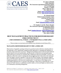 the first pages of the fact sheet of best management practice for boxwood blight for landscapes