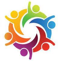 A graphic of six multicolored human silhouettes that blend together in a circle